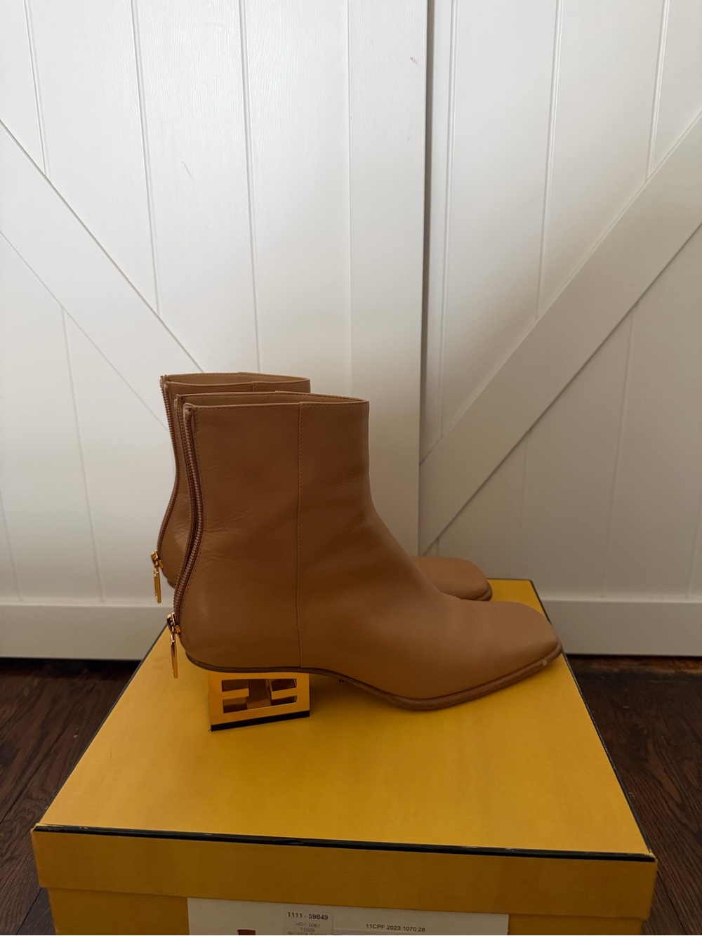 Fendi Capretto Baguette boot with Gold logo